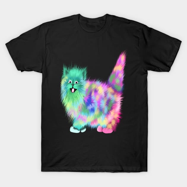 Funny Colorful Rainbow Acid Galaxy cat T-Shirt by starchildsdesigns